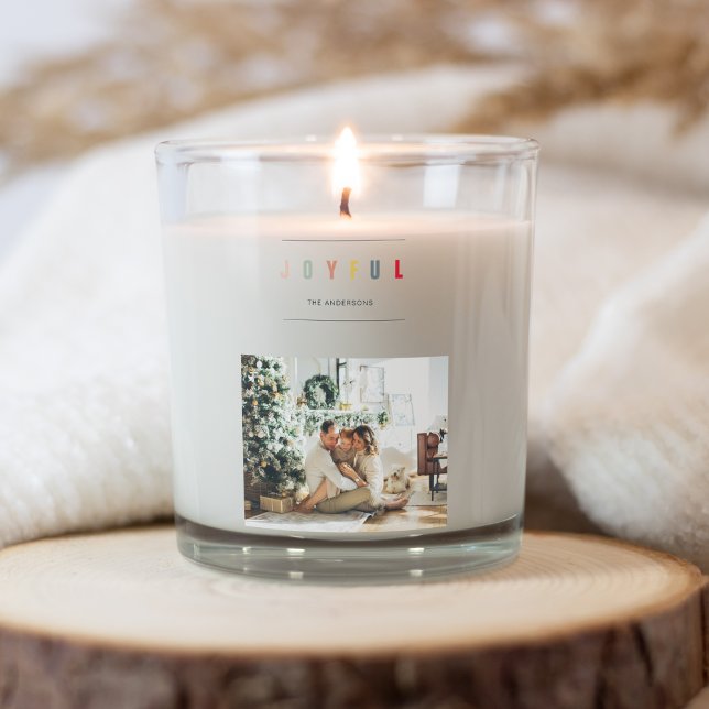 Simple Modern Christmas Photo | Joyful Holiday Square Sticker (Creator Uploaded)