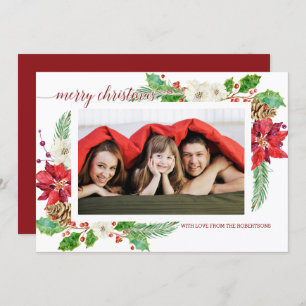 Simple Modern Christmas Poinsettia Floral Holly Invitation