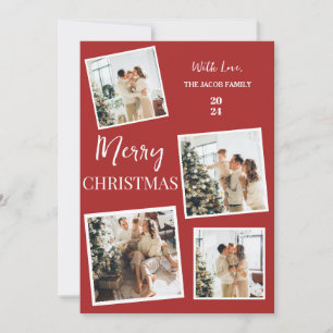 Simple modern Christmas Tree Family 4 Photo Holiday Card