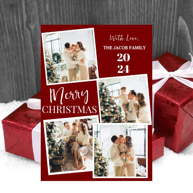 Simple modern Christmas Tree Family 4 Photo Holiday Card (Creator Uploaded)