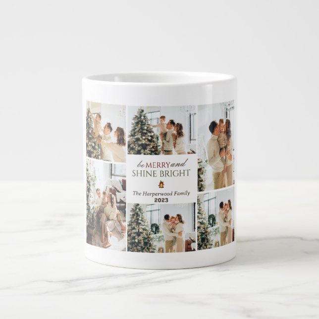 Simple modern Christmas Tree Family Photo Collage Large Coffee Mug (Front)