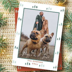 Simple Modern Christmas Tree Peace and Love Photo Holiday Card