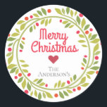 Simple Modern Christmas Wreath Custom Classic Round Sticker<br><div class="desc">Custom Christmas gift labels with simple elegant wreath.</div>