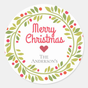 Simple Modern Christmas Wreath Custom Classic Round Sticker