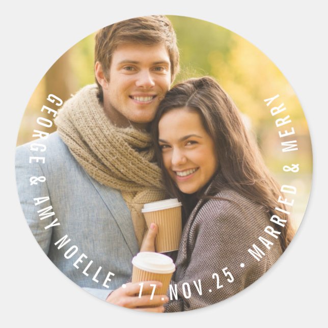 Simple Modern Circle Text Holiday Photo Sticker (Front)
