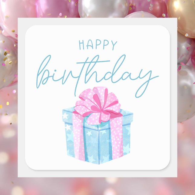 Simple Modern Classic Colorful Happy Birthday Square Sticker (Creator Uploaded)