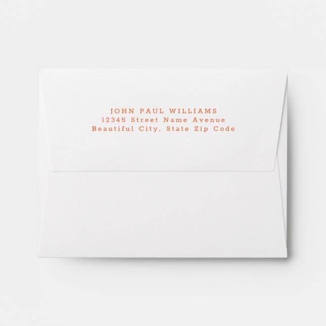 Simple Modern Classic Orange Name Address Envelope (Back (Top Flap))