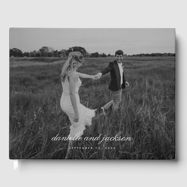 Simple Modern Classic Script Full Photo Wedding Guest Book (Front)