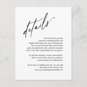 Simple Modern Classic Wedding Details Enclosure Card