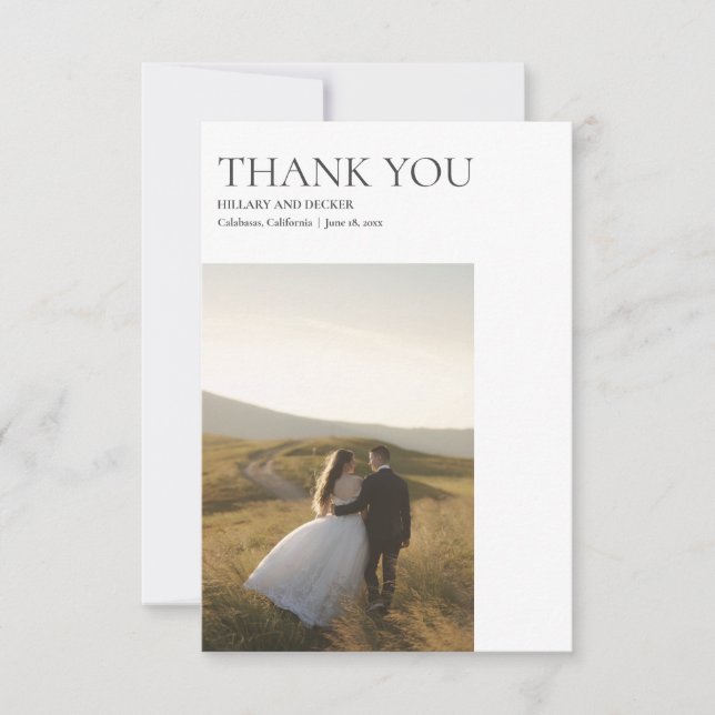 Simple Modern Classic Wedding Photo Thank You Card (Front)