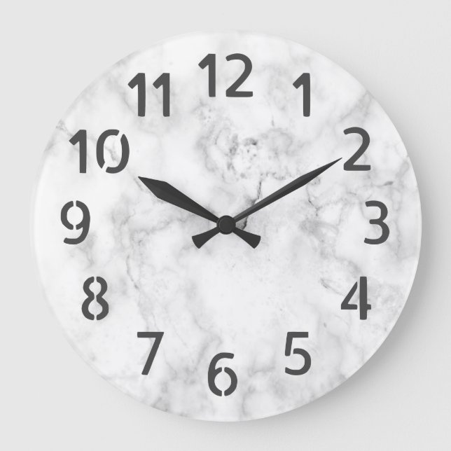 Simple Modern Classic White Faux Marble  Large Clock (Front)