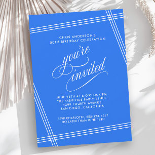 Simple Modern Cobalt Blue Birthday Party Invitation