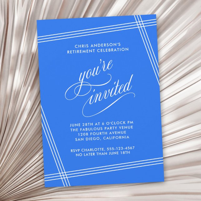 Simple Modern Cobalt Blue Retirement Party Invitation (Available as printed and paperless digital download!)