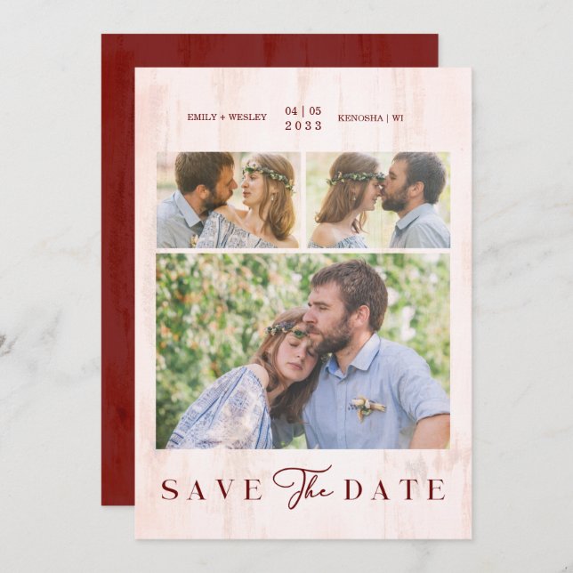 Simple Modern Collage Wedding Couple 3 Photos (Front/Back)