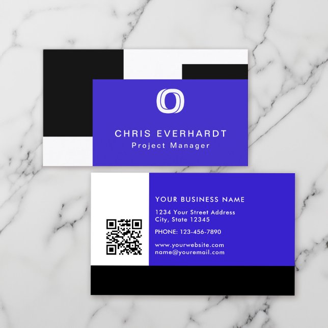 Simple Modern Colour Block Blue, Black and White Business Card (Creator Uploaded)