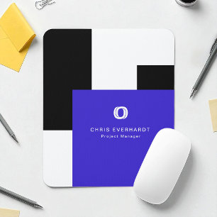 Simple Modern Colour Block Blue, Black and White Mouse Pad