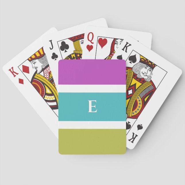 Simple Modern Colour Block Striped Monogrammed Playing Cards (Back)
