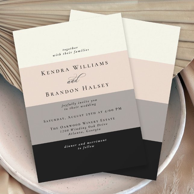 Simple Modern Colour Block Stripes Wedding Invitation (Simple and elegant with a soft color palette
)