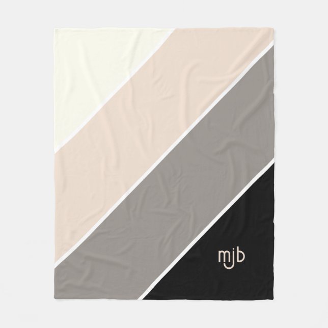 Simple Modern Colour Block Stripes with Monogram Fleece Blanket (Front)