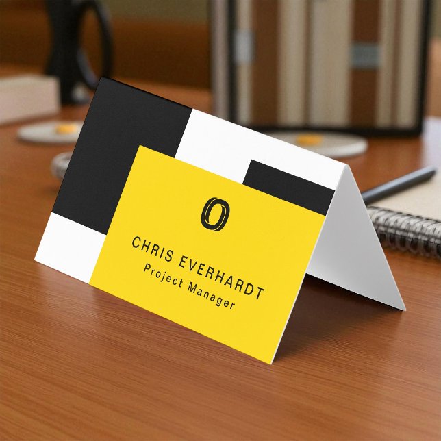 Simple Modern Colour Block Yellow White and Black Business Card (Creator Uploaded)