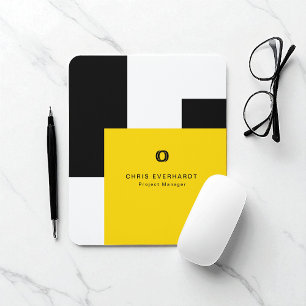 Simple Modern Colour Block Yellow White and Black Mouse Pad