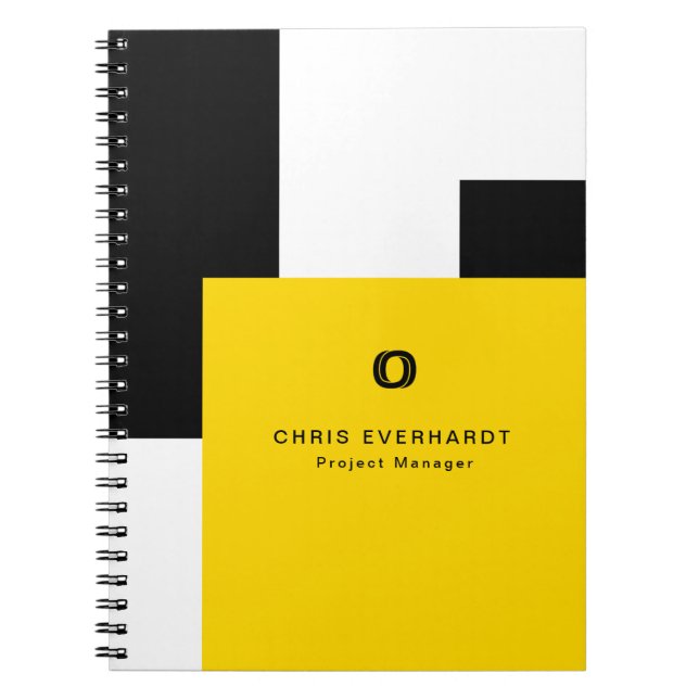 Simple Modern Colour Block Yellow White and Black Notebook (Front)