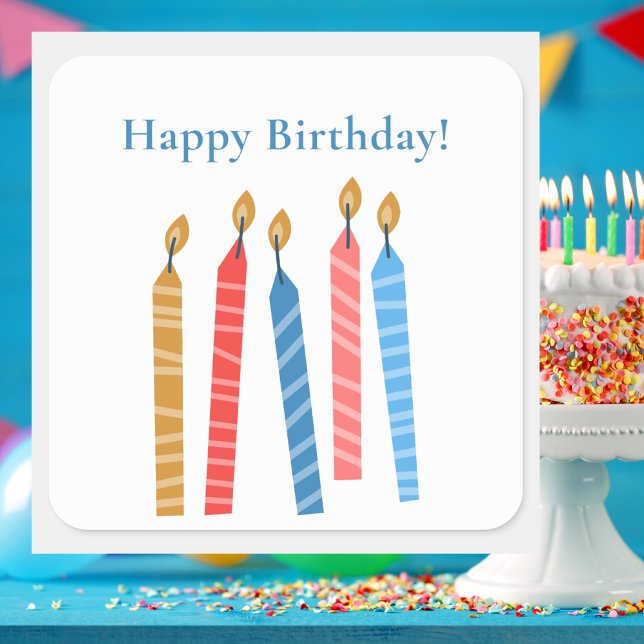 Simple Modern Colourful Birthday Candles Square Sticker (Creator Uploaded)