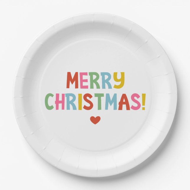 Simple Modern Colourful Merry Christmas Party Paper Plate (Front)