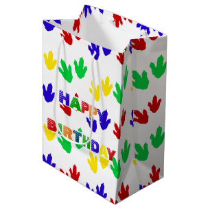 Simple Modern colourful Paw dino birthday party Medium Gift Bag