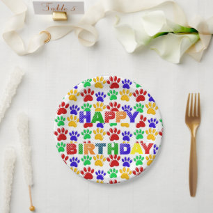 Simple Modern colourful Paw Pet birthday party Paper Plate