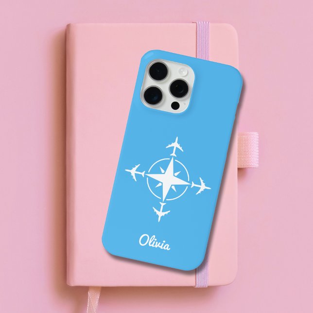 Simple Modern Compass and Aeroplane Travel Custom Case-Mate iPhone Case (Creator Uploaded)