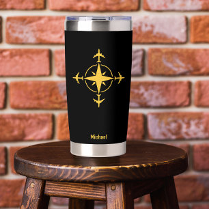 Simple Modern Compass and Aeroplane, Travel Custom Insulated Tumbler