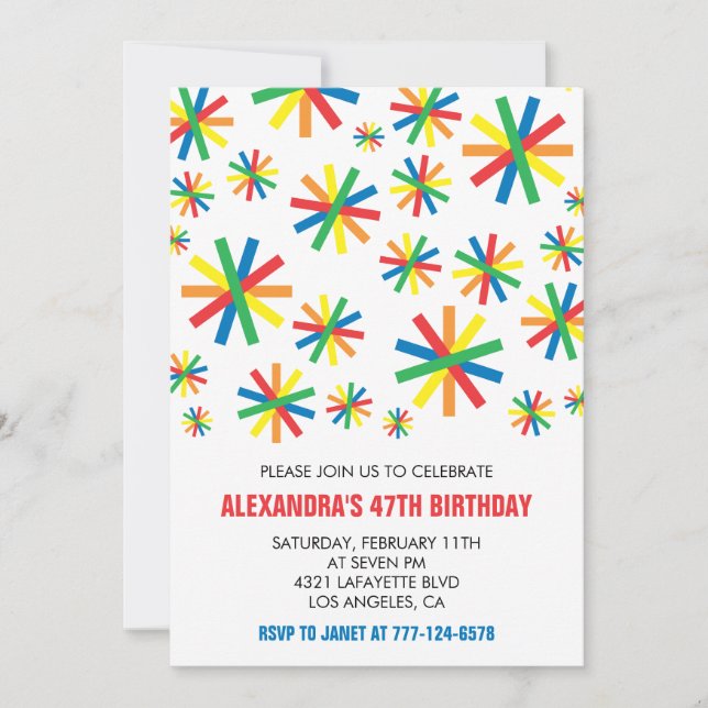 Simple Modern Confetti 47th birthday invitations  (Front)