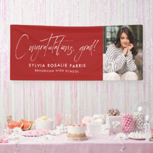 Simple modern congrats one photo red graduation banner
