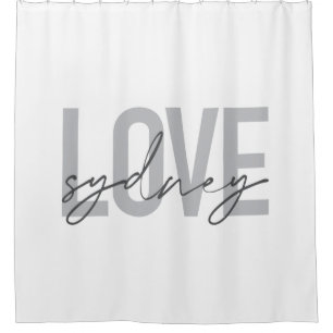 Simple, modern, cool, urban design Love Sydney Shower Curtain