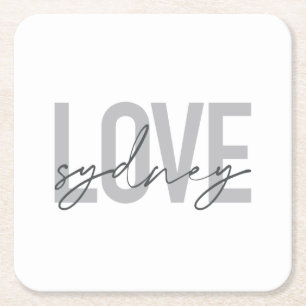 Simple, modern, cool, urban design Love Sydney Square Paper Coaster