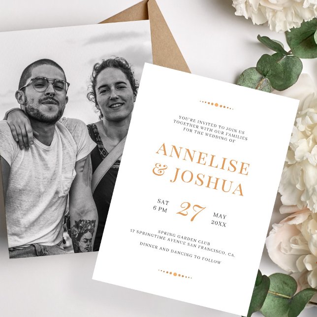 Simple modern copper gold script photo wedding invitation (Creator Uploaded)
