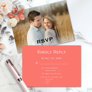 Simple Modern Coral and Pink Photo Wedding RSVP Card