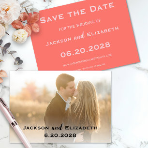 Simple Modern Coral and Pink Photo Wedding Save The Date