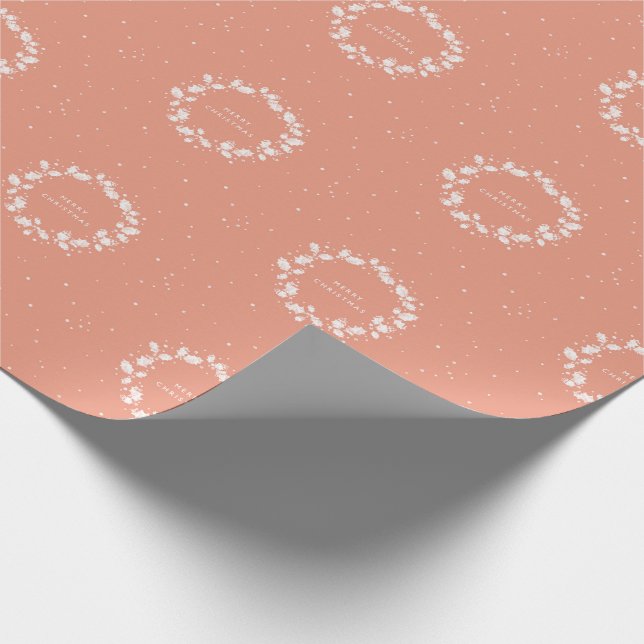 Simple Modern Coral Christmas Holly Wreath Wrapping Paper (Corner)