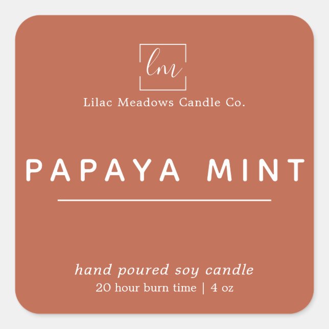 Simple Modern Coral Clay Logo Candle Square Sticker (Front)
