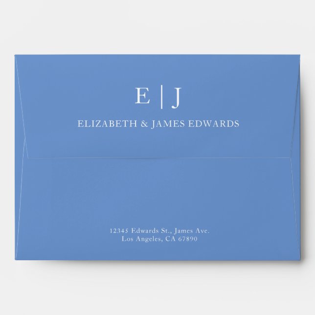 Simple Modern Couple Monogram Blue Personalised Envelope (Back (Top Flap))