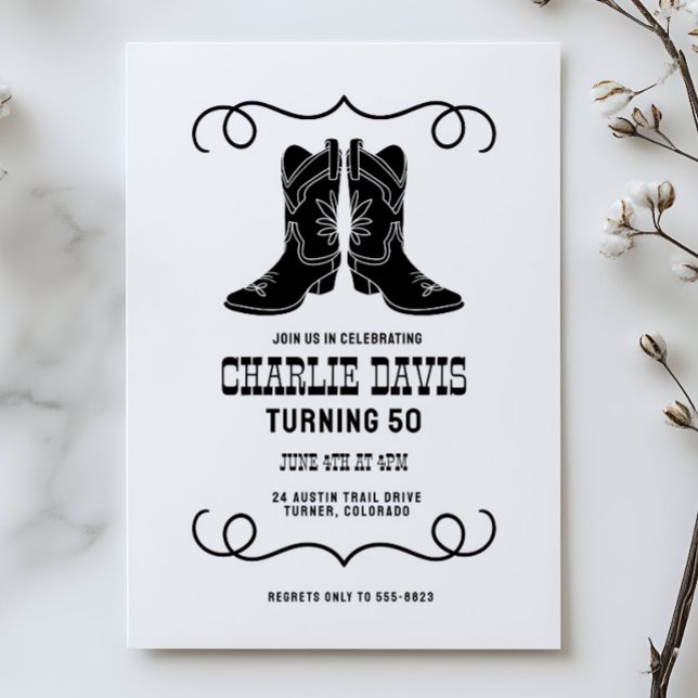 Simple Modern Cowboy Boots Men's Birthday Party Invitation (Creator Uploaded)