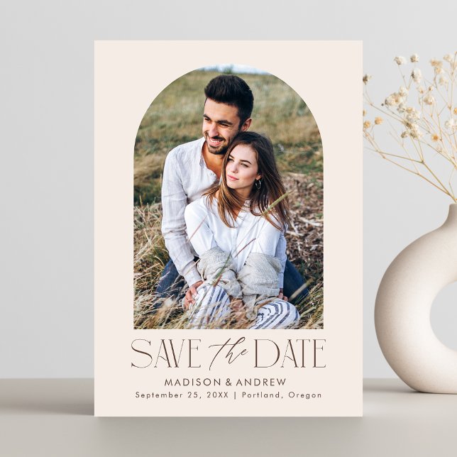 Simple Modern Cream Arch Photo Save The Date (Creator Uploaded)