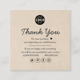 Simple Modern Cream Custom Logo Thank You Square Business Card
