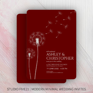 Simple Modern Crimson Red Dandelion Wedding Invitation