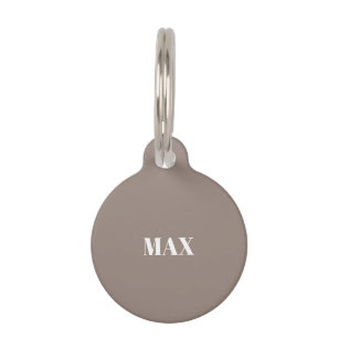 Simple Modern Custom beige greige dog Name info Pet Tag