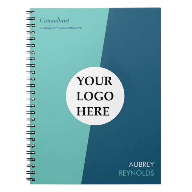 Simple Modern Custom Blue Green Professional Notebook (Front)