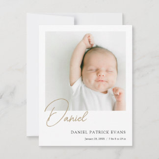 Simple Modern Custom Boy or Girl Photo Birth  Announcement