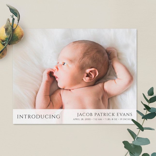 Simple Modern Custom Boy or Girl Photo Birth Announcement (Creator Uploaded)